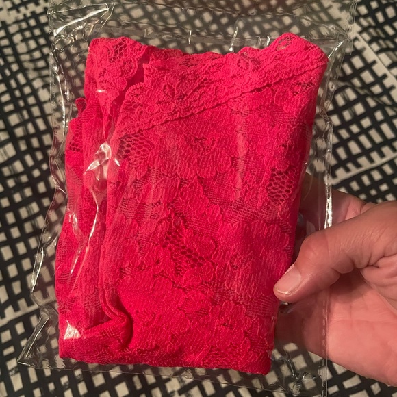 Anthropologie Hot Pink Lace one piece w/snap closure Size Large - Picture 9 of 9